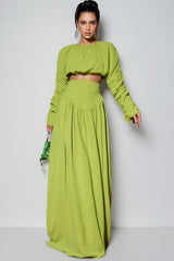 Berenice Lace-Up Pleated Maxi Dress Two-Piece Set