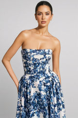 Roisin Blue Sleeveless Printed Maxi Dress