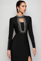 Nyred Black Sequined High Split Maxi Dress