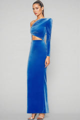 Virglan Slanted Shoulder Split Maxi Dress