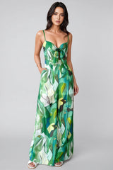 Quinn Green Printed Halter Bow Jumpsuit