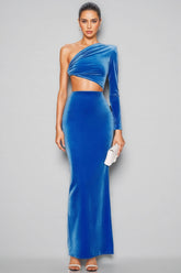 Virglan Slanted Shoulder Split Maxi Dress