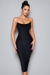 Maeld Shoulderless Fishbone Split Midi Dress