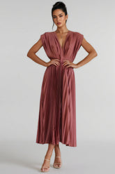 Hova Sleeveless Pleated Maxi Dress-Brick Red