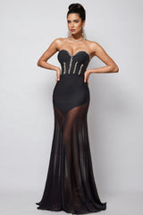 Berlin Rhinestone Mesh Bandage Maxi Dress