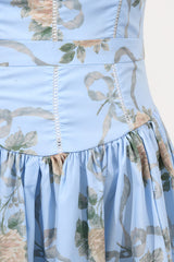 Gwend Blue Vintage Rose Print Cotton Midi Dress