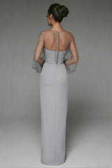 Alena Sheath Pearl Maxi Dress-Grey