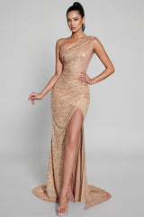 Tegane Slant Shoulder Sequin Maxi Dress