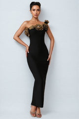 Omi One Shoulder Flowers Bandage Midi Dress
