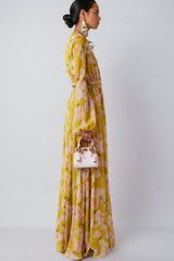 Giselle Floral Lace Up Puff Sleeve Maxi Dress