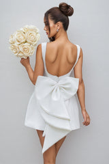 Flair White Backless Bow Mini Dress