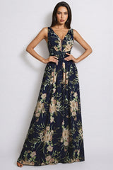 Hedar Deep V-Neck Printed Maxi Dress