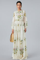 Finloe Belted Leaf Floral Print Maxi Dress