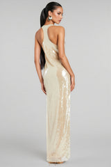 Jorvika Sleeveless U Neck Sequin Maxi Dress