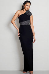 Evelda Sleeveless Rhinestone Floral Maxi Dress