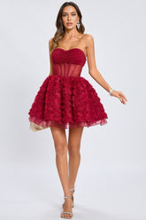 Gage 3D Floral Mesh Puffy Mini Dress