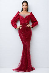 Paxton Red Round Neck Sequin Maxi Dress