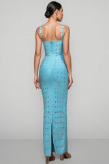 Andesd Blue Strapless Slit Maxi Dress
