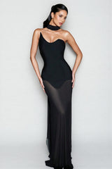 Urselk Black Mesh Bandage Maxi Dress