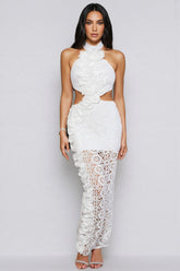 Vedilk 3D Lace Openwork Ruffled Maxi Dress