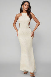 Brucese Neckless Backless Beaded Maxi Dress