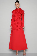 Yamaly Red 3D Floral Maxi Dress