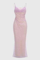Hespere Halter Sequin Mesh Maxi Dress