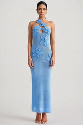 Remyed Openwork Knit 3D Floral Maxi Dress
