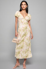 Julike Floral Bubble Sleeve Midi Dress