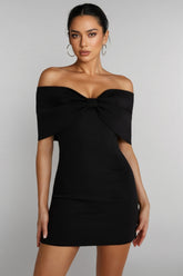 Mireille Off Shoulder Bow Mini Dress - Black
