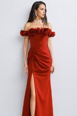 Lorins 3D Floral Red Fishtail Maxi Dress
