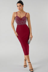 Slaia Red Studded Bandage Midi Dress