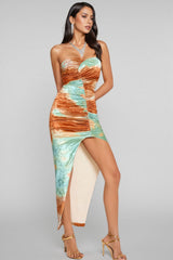 Elara Printed Sheath Irregular Midi Dress