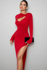 Ursula Red Long Sleeve Split Maxi Dress
