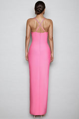 Sayert Pink Rhinestone Strapless Maxi Dress