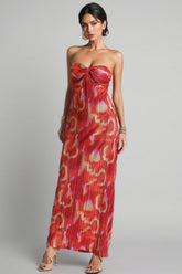 Zina Sheath Printed Pleated Maxi Dress