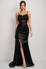 Liv Black Mesh Slit Maxi Dress