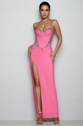 Sayert Pink Rhinestone Strapless Maxi Dress
