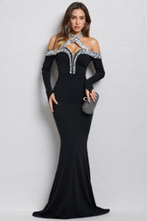 Hyxra Diamond Studded Fishtail Maxi Dress