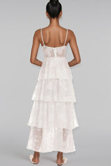Charke White Floral Ruffle A-line Maxi Dress