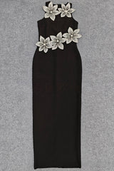 Pam 3D Floral Diamond Bandage Maxi Dress