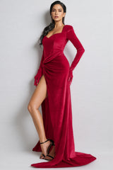 Jenny Red High Waisted Glove Maxi Dress