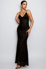 Gaiwan Black V-Neck Sequinned Maxi Dress