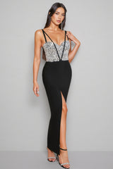 Eirike Glitter Diamond High Split Maxi Dress