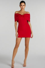 Lavinia Off Shoulder Bow Mini Dress - Red