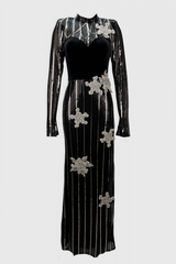Aelik High Neck Sequin 3D Flower Maxi Dress