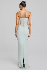 Gened Green Ribbon Sheer Chiffon Maxi Dress