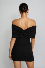 Mireille Off Shoulder Bow Mini Dress - Black