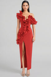 Natal Red Ruffled Slit Maxi Dress