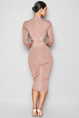 Layra Solid Colour Stand Collar Midi Dress-Brown